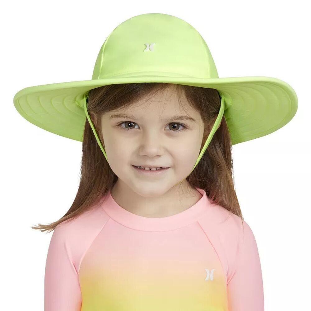 Hurley Toddler Sun Hat Neon Green Wide Brim Matte Stretch Nylon Tricot UPF 50+